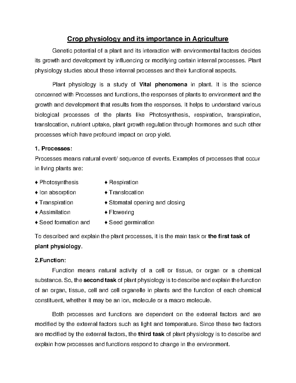 Crop physiology and its importance in Agriculture Plant physiology
