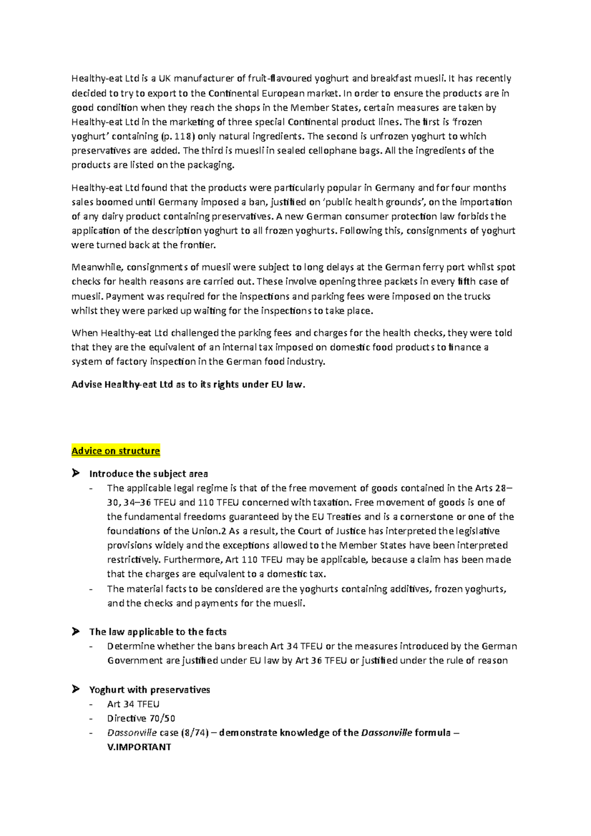 EU Free Movement Of Goods Model Answer - Healthy-eat Ltd is a UK ...