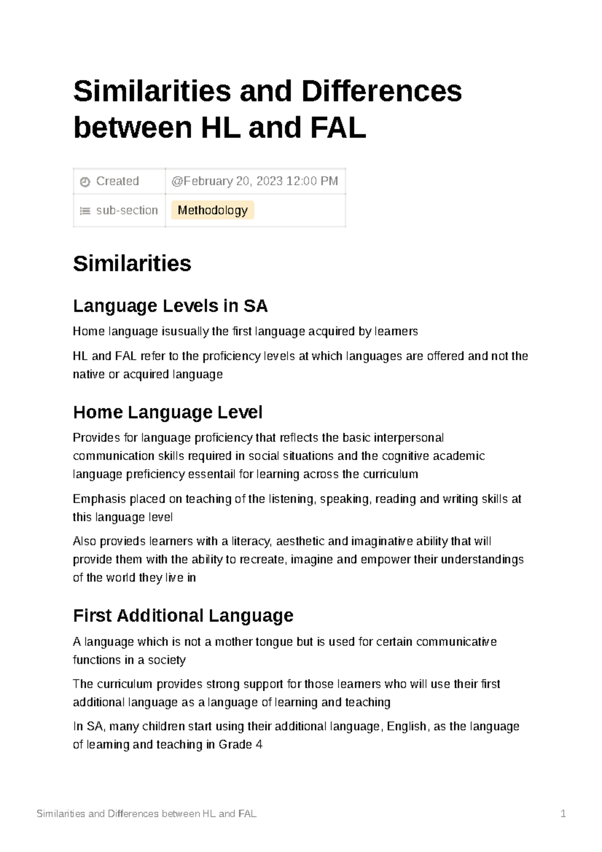 Similarities and Differences between HL and FAL - A child cannot start ...