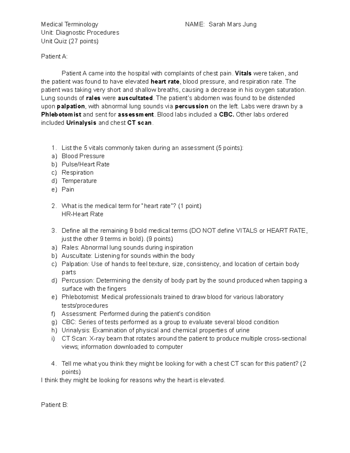 Medical Terminology Diagnostic Test case studies Medical