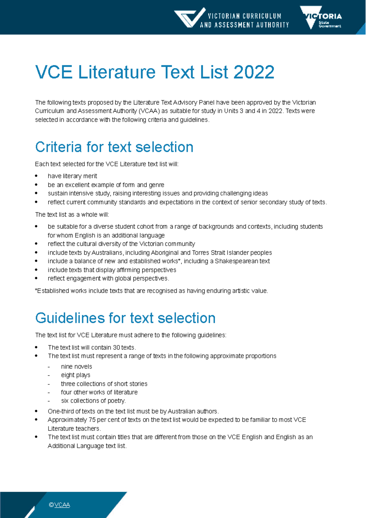 2022Literature Text List The following texts proposed by the