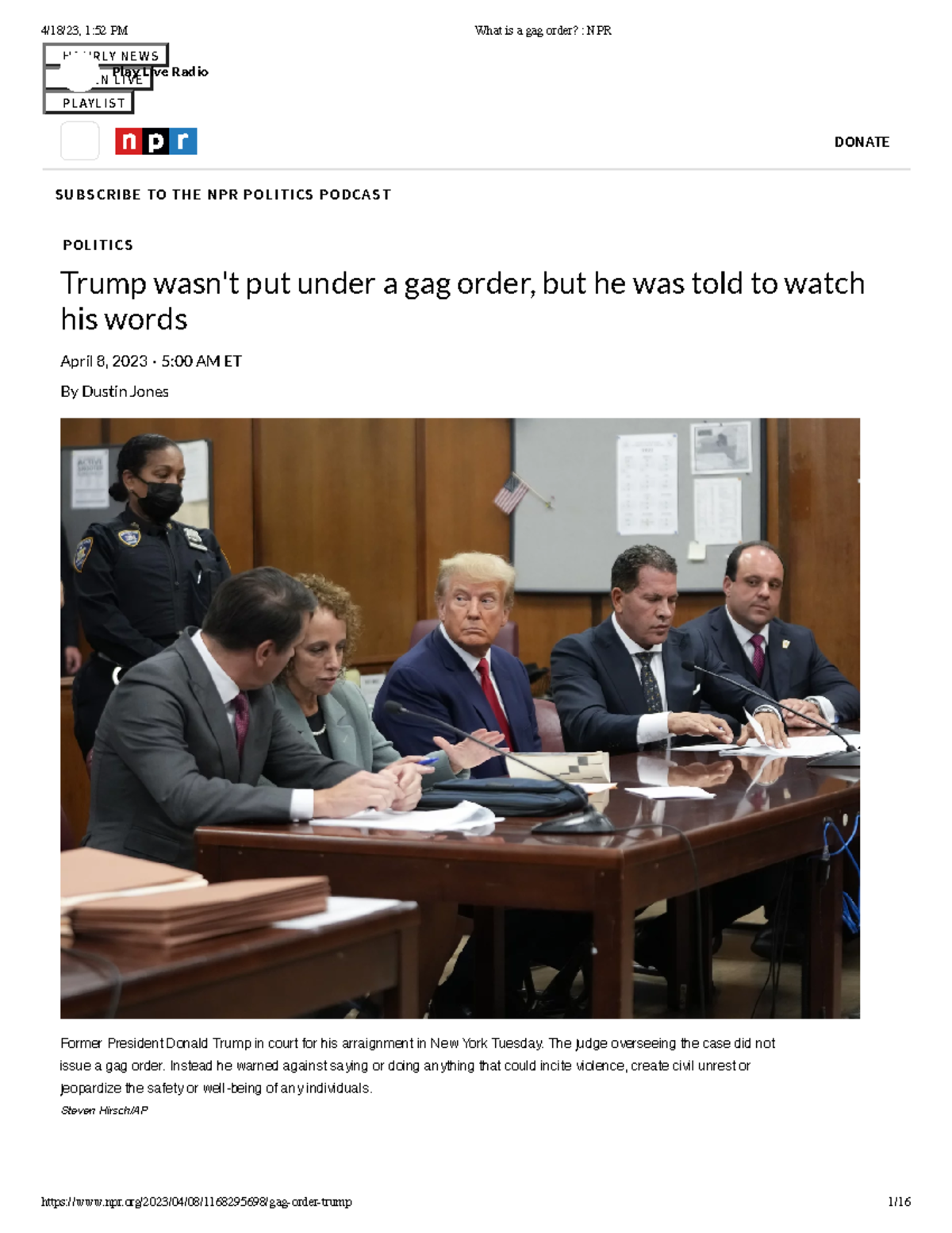 What is a gag order NPR report on trump HOURLY NEWS LISTEN LIVE