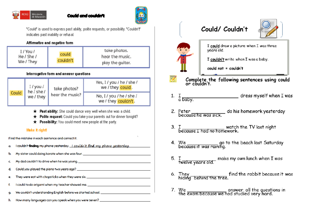 Ejercicios De Could And Couldn T www.studocu.com