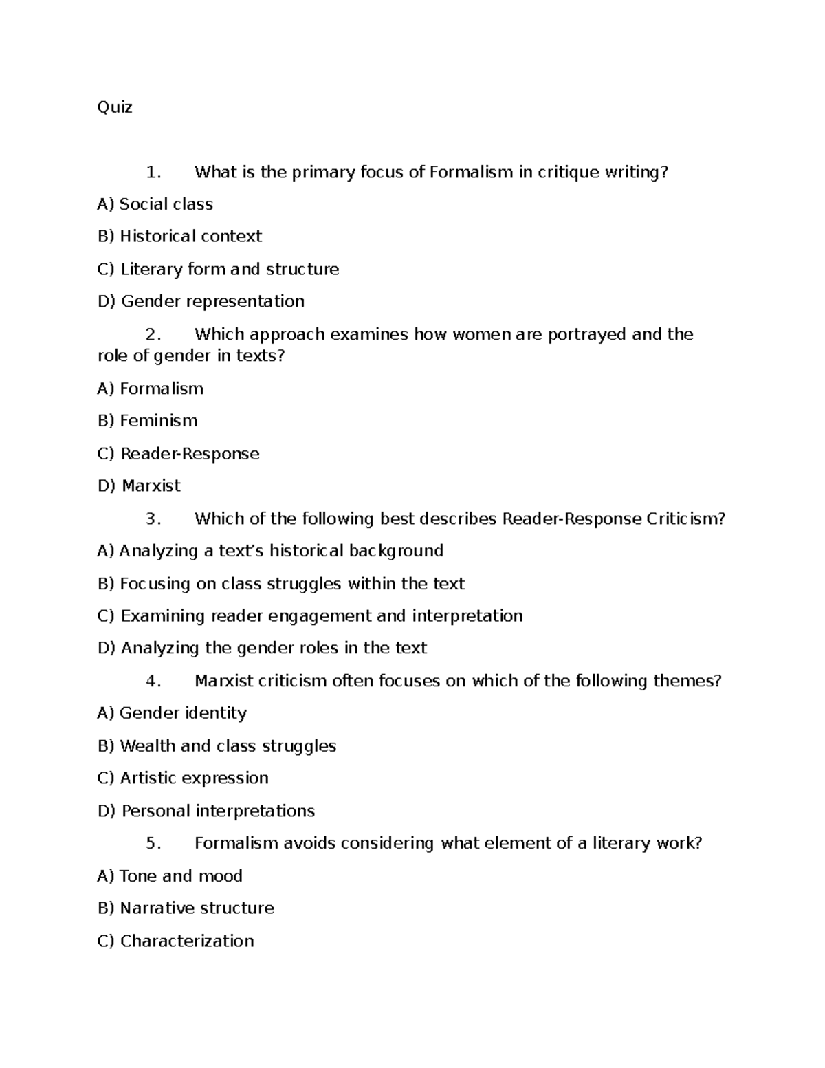 Quiz Eapp - Might help - Quiz 1. What is the primary focus of Formalism ...