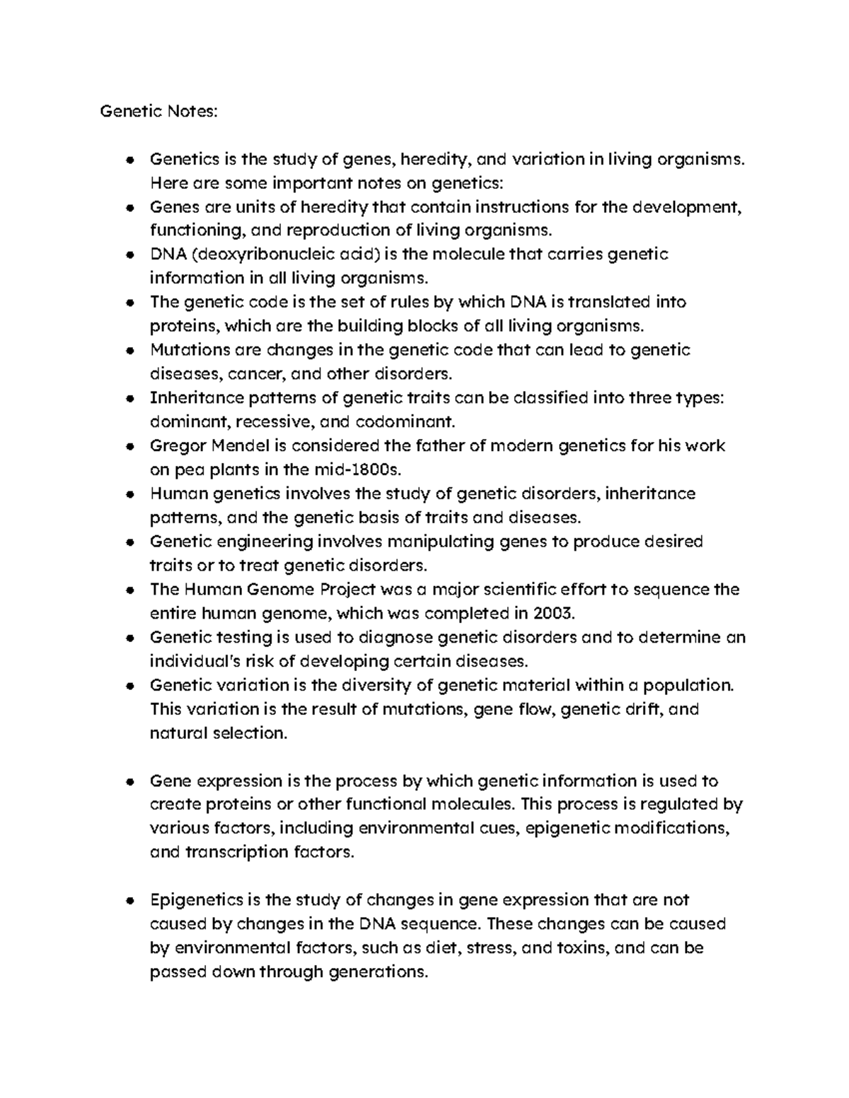 Genetic Notes - helpful - Genetic Notes: Genetics is the study of genes ...
