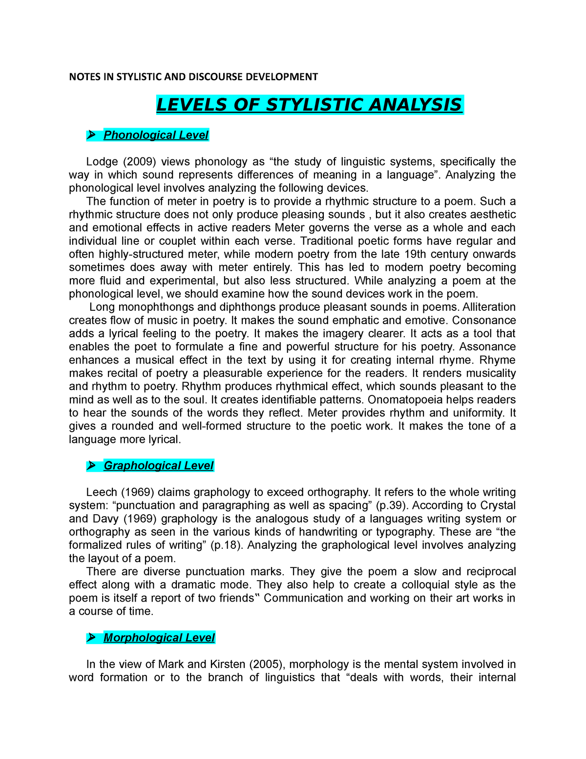 thesis on stylistic analysis of novel