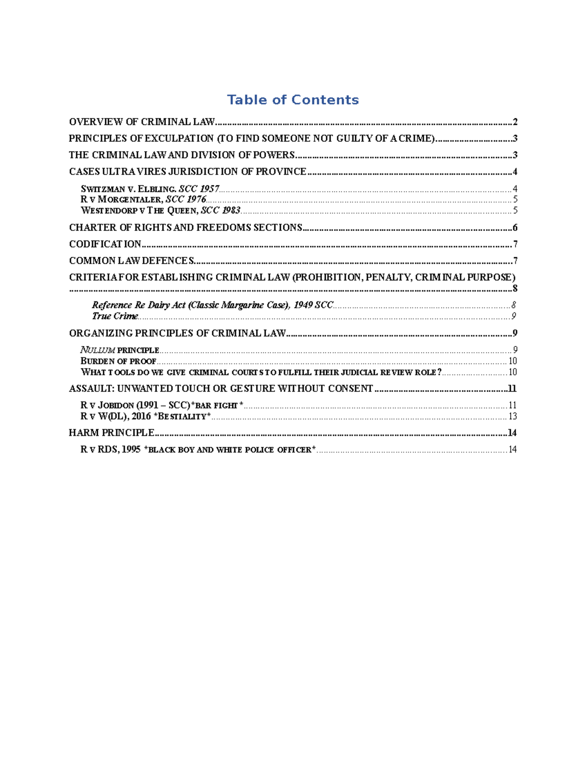 Criminal Law Notes- Final - Table of Contents OVERVIEW OF CRIMINAL ...