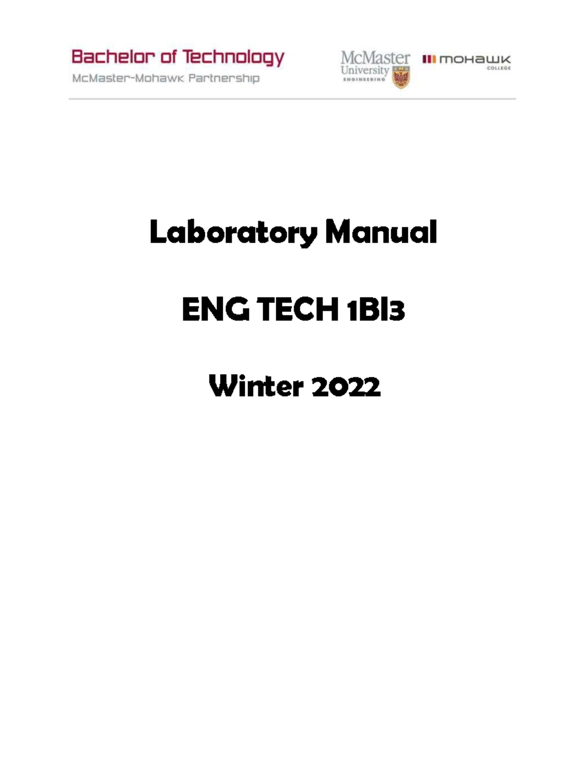 Engtech 1BI3 Lab Manual 2022 - Laboratory Manual ENG TECH 1 BI Winter ...