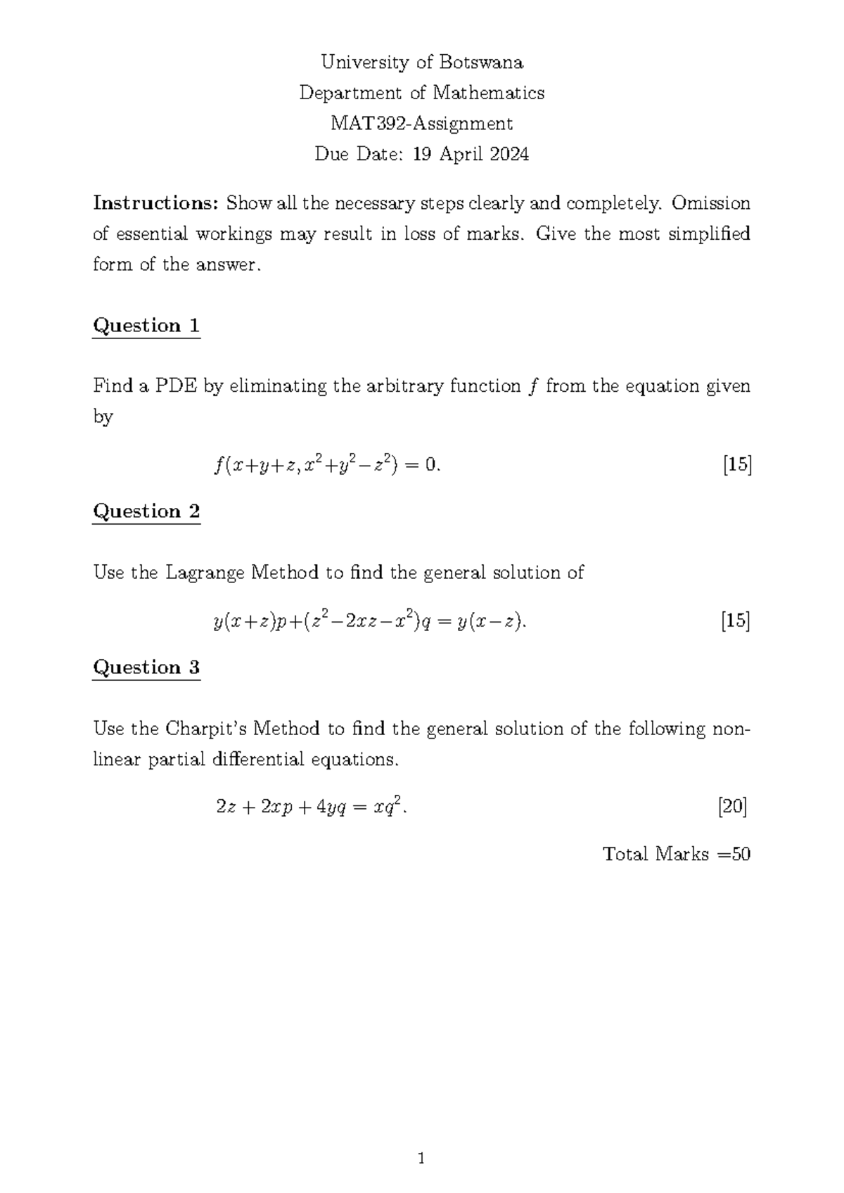 Assignment - Questions for practice at home. - University of Botswana ...