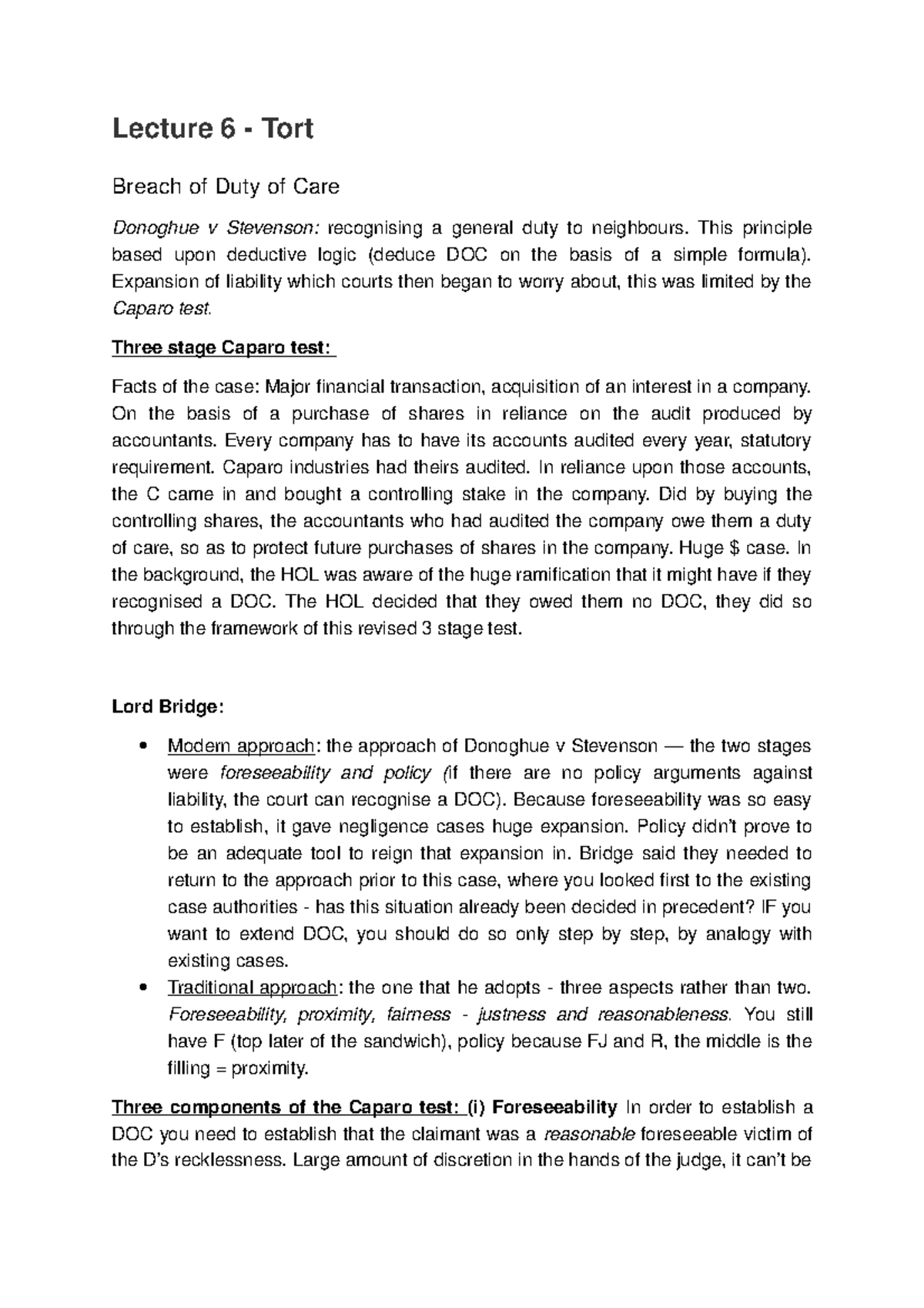 Tort - Negligence: Breach Of Duty And Standard Of Care 5/5 - Lecture 6 ...