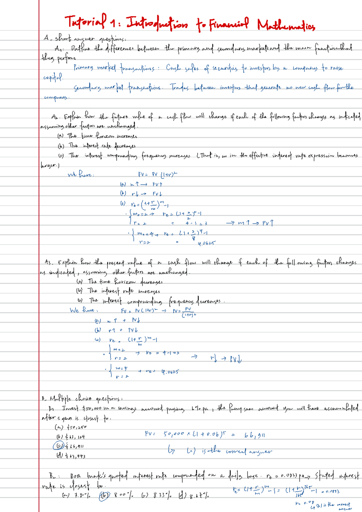 Tutorial 1 - Tutorial 1 : Introduction to Financial Mathematics A-short ...