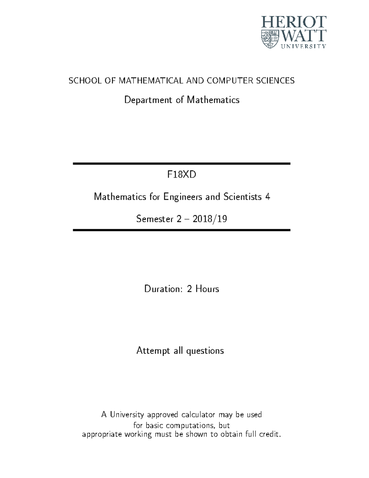 Exam 8 May 2019, Questions - SCHOOL OF MATHEMATICAL AND COMPUTER ...