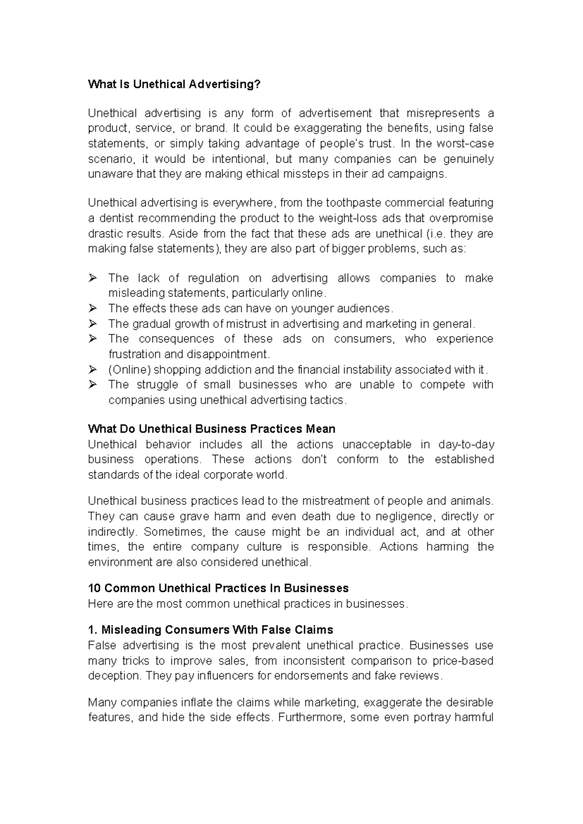 Unethical PRACTICES - What Is Unethical Advertising? Unethical ...