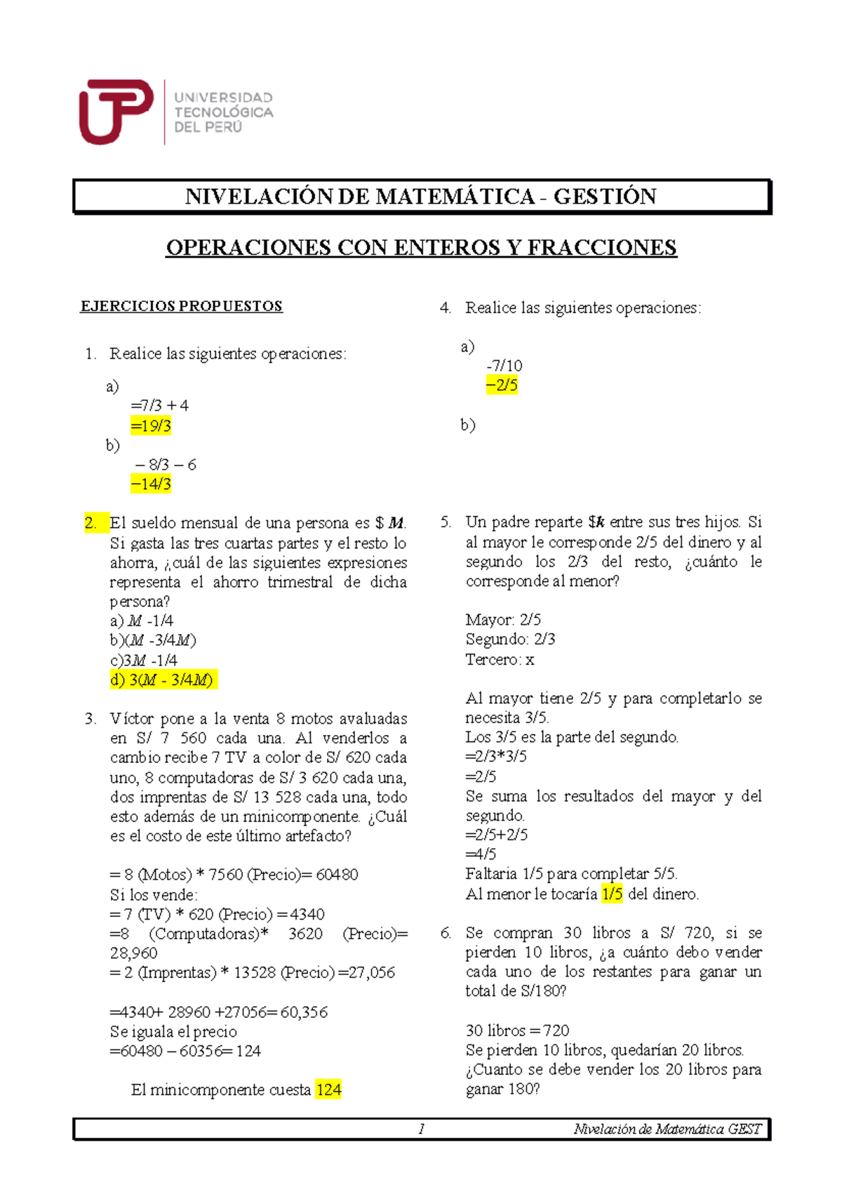 S01 S1 Resolver Ejercicios De Nivelación De Matematica NivelaciÓn De