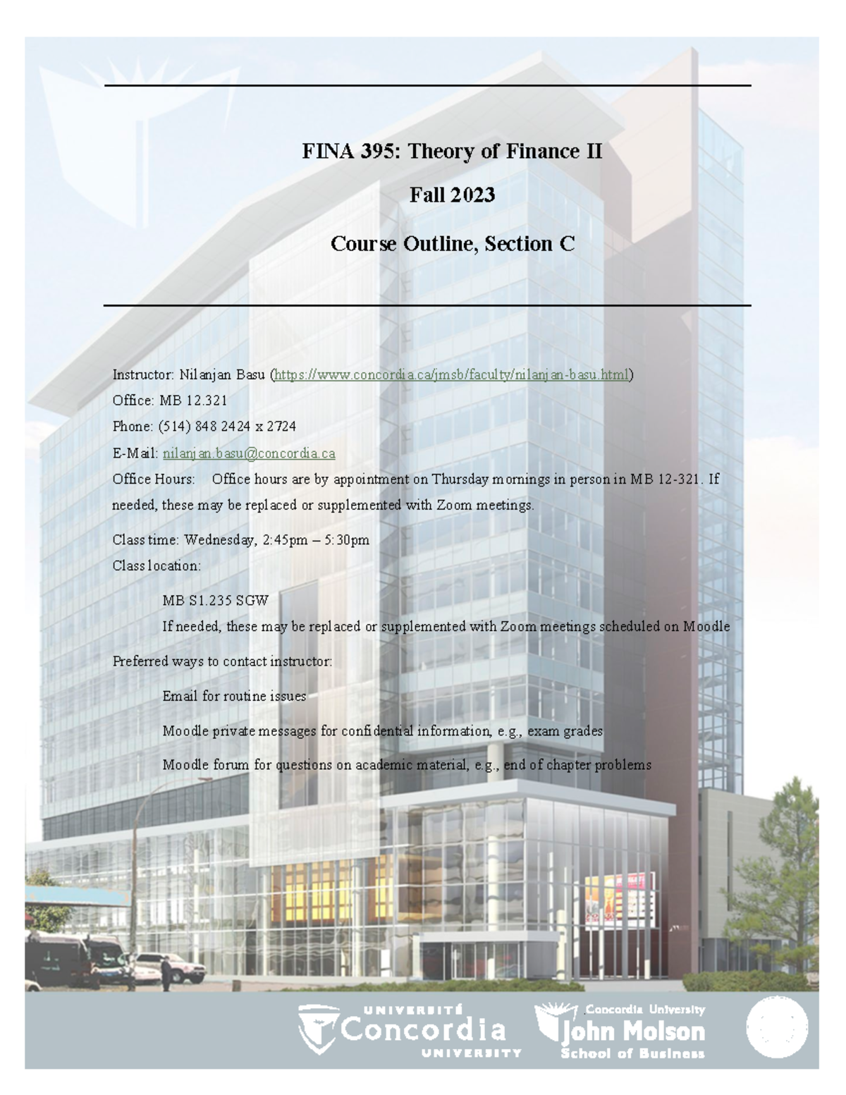 Fall2023 FINA395outline - FINA 395: Theory of Finance II Fall 2023 ...