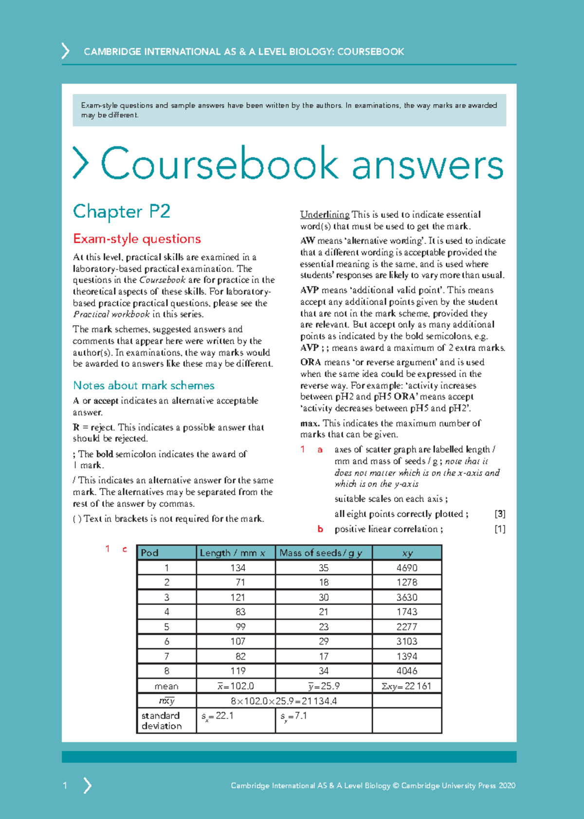 Exam style answers P2 asal biology cb - CAMBRIDGE INTERNATIONAL AS & A ...