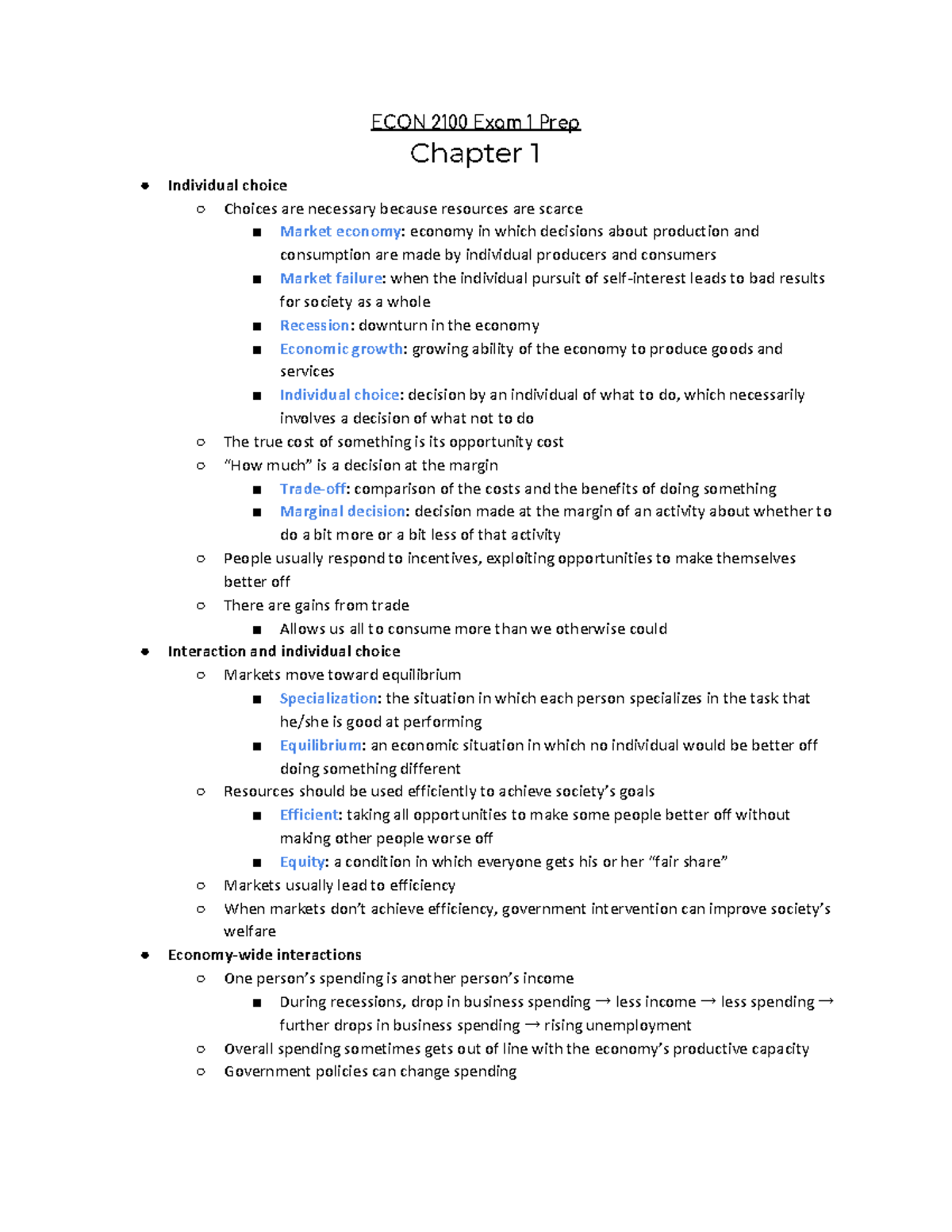 Econ 2100 Midterm 1 - ECON 2100 Exam 1 Prep Chapter 1 Individual Choice ...