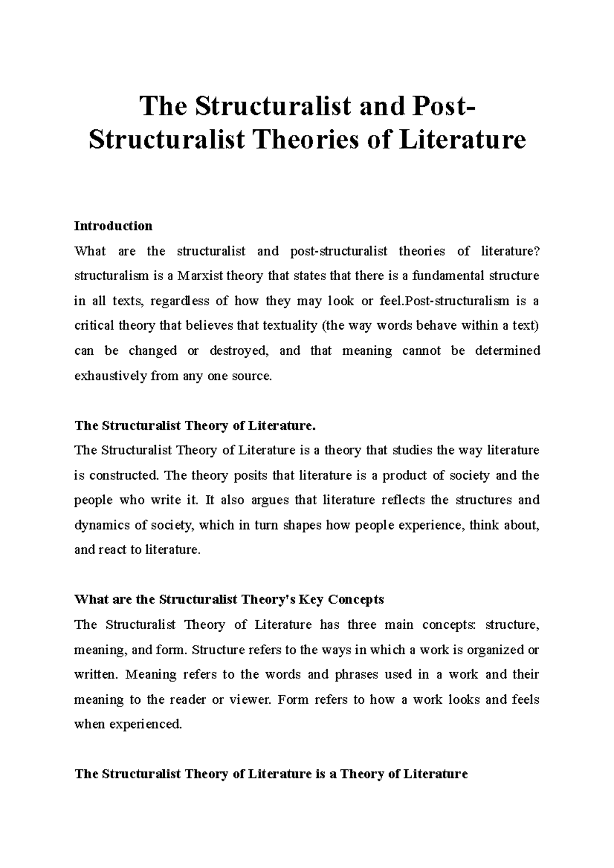 brief essay on post structuralism