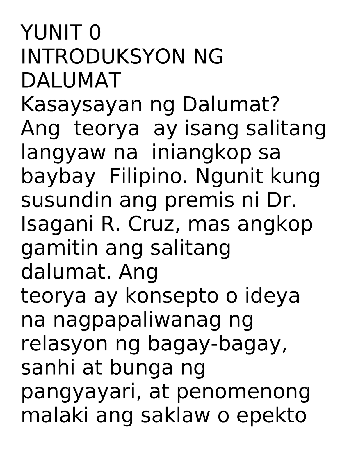 Fil3fyboookwert - YUNIT 0 INTRODUKSYON NG DALUMAT Kasaysayan Ng Dalumat ...