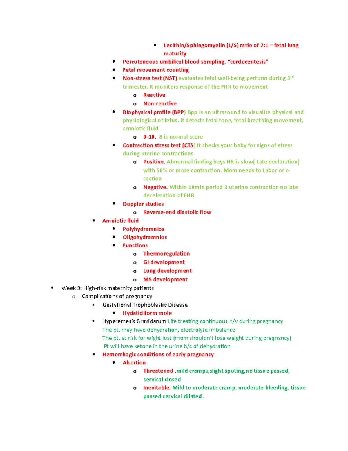 Maternallll exam 1 note Lecithin/Sphingomyelin (L/S) ratio of 21