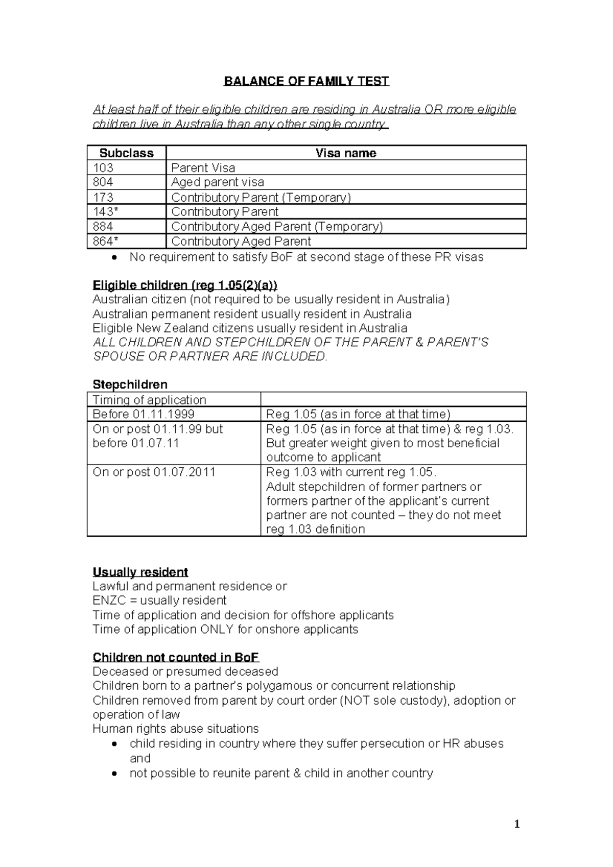 Balance of family test Copy 1 BALANCE OF FAMILY TEST At least half of their eligible