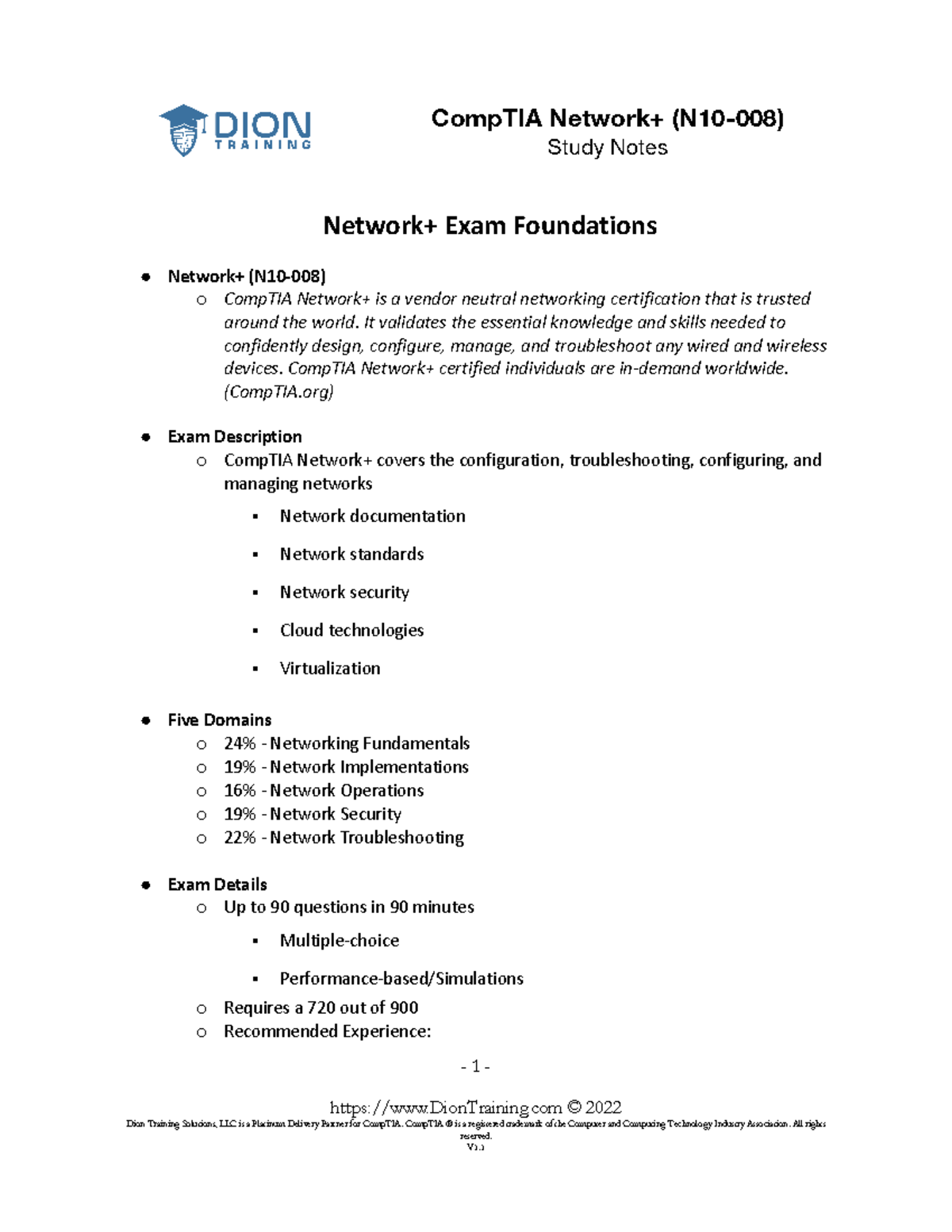 Comp TIA+Network++(N10-008)+(Study+Notes)-1 - Study Notes Network+ Exam ...
