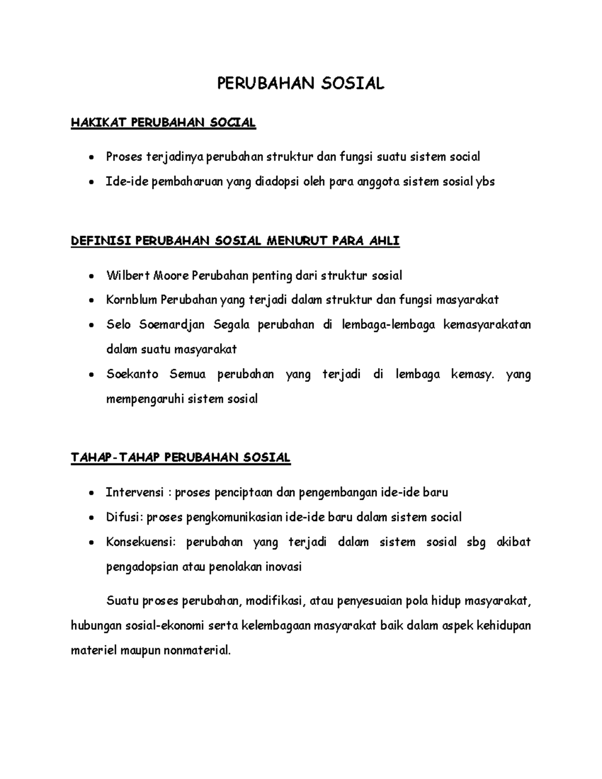 Perubahan Sosial - PERUBAHAN SOSIAL HAKIKAT PERUBAHAN SOCIAL Proses ...