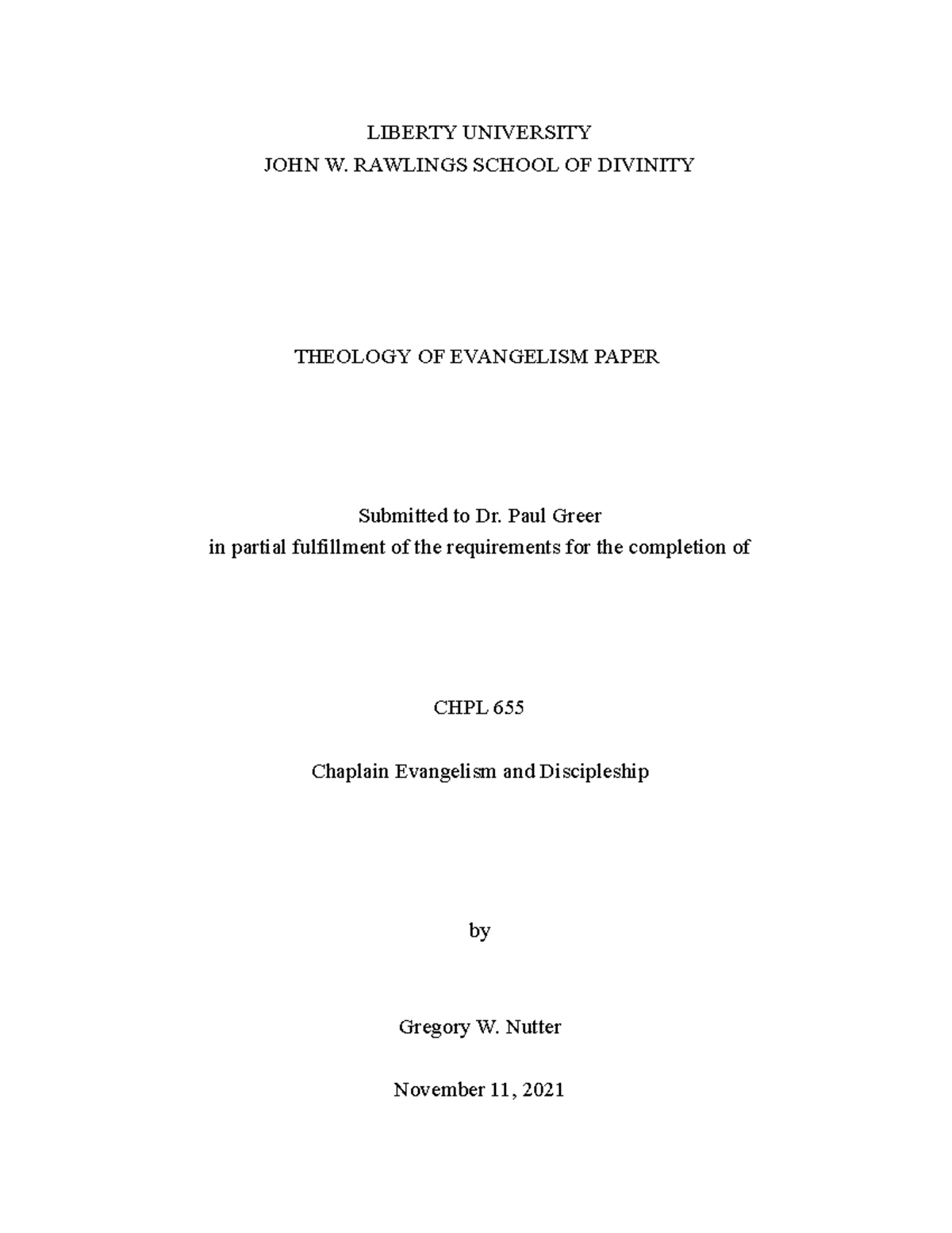 THEOLOGY OF EVANGELISM PAPER - CHPL 682 - LU - Studocu