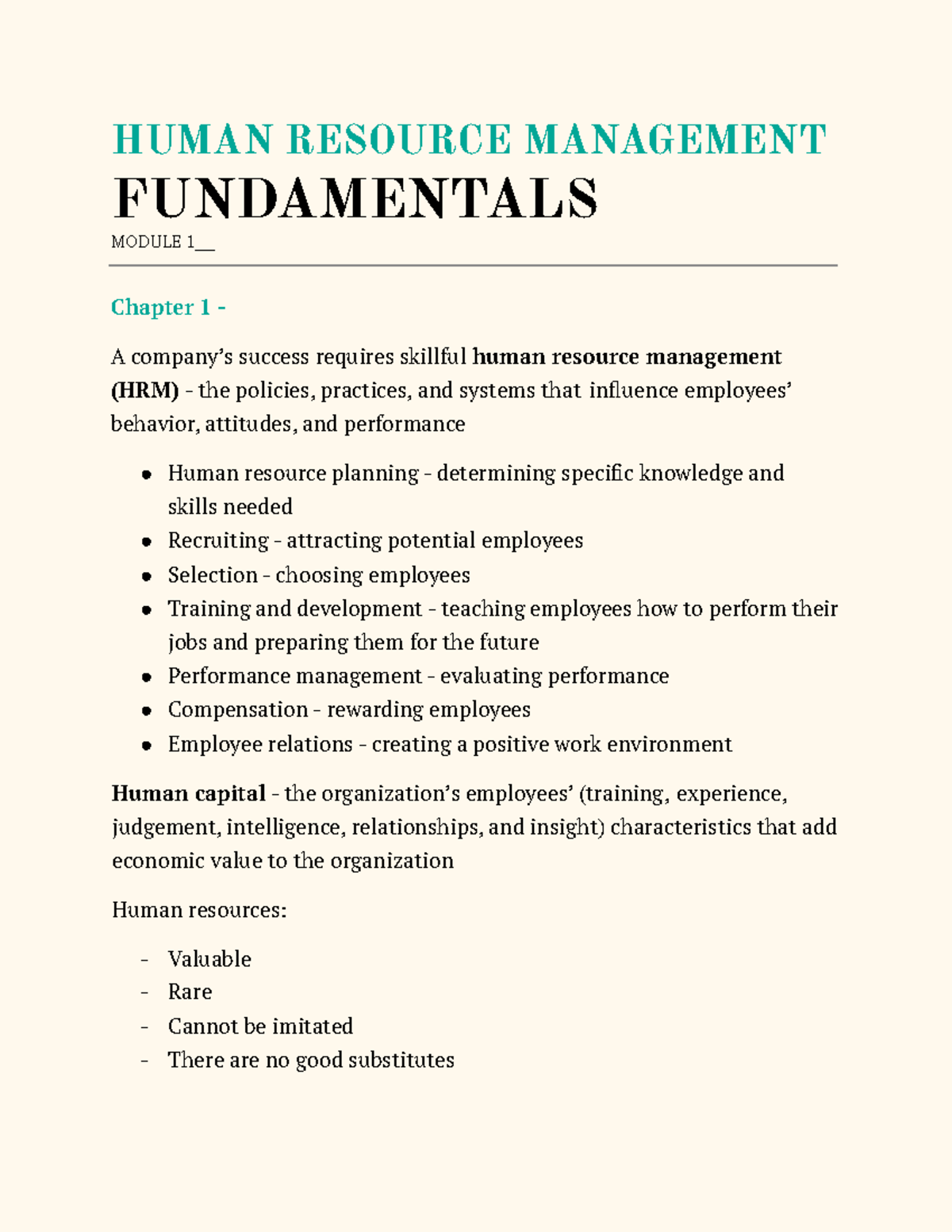 Human Resource Management Module 1 - HUMAN RESOURCE MANAGEMENT ...