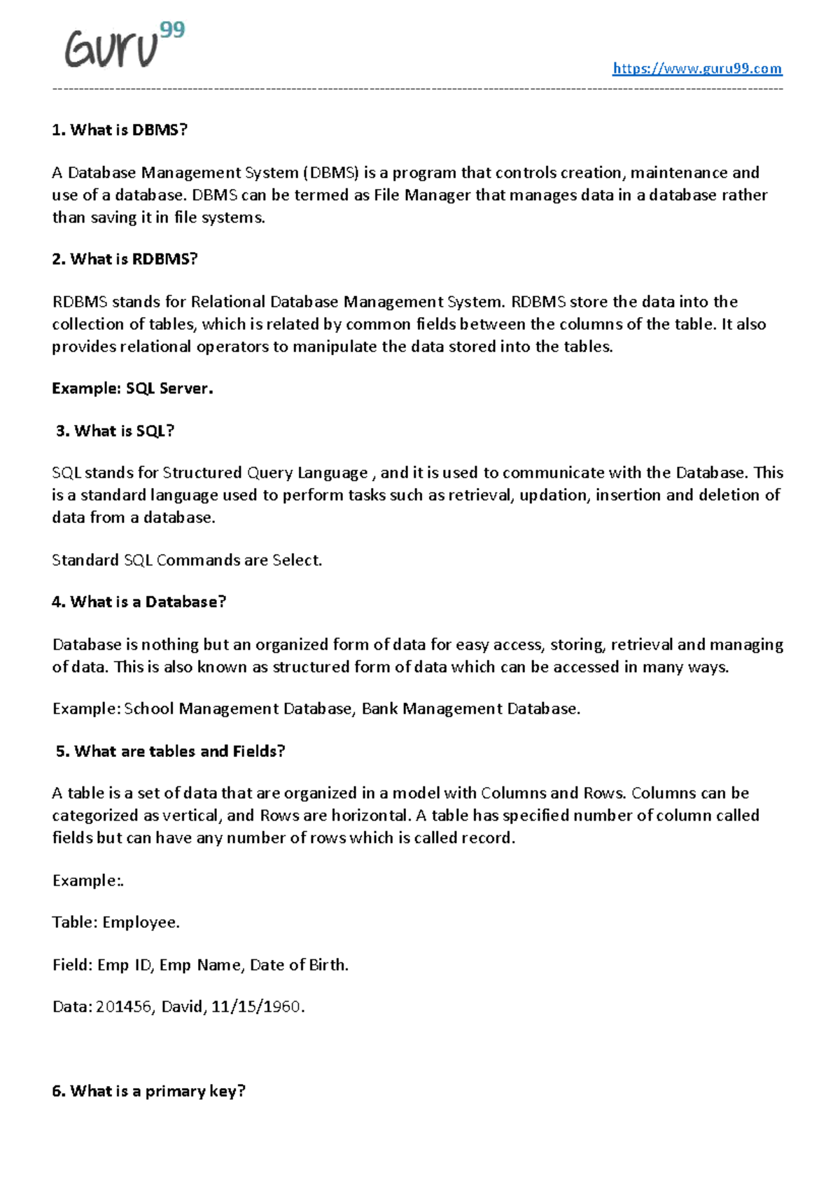 SQL Interview Pdf - 1. What is DBMS? A Database Management System (DBMS ...
