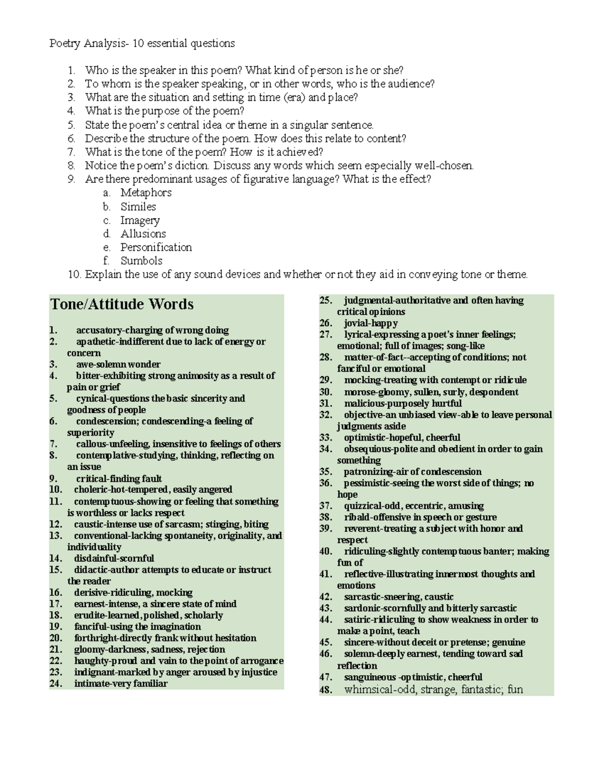 Thomas Chilek - Poetry Analysis 10 questions - Poetry Analysis- 10 ...