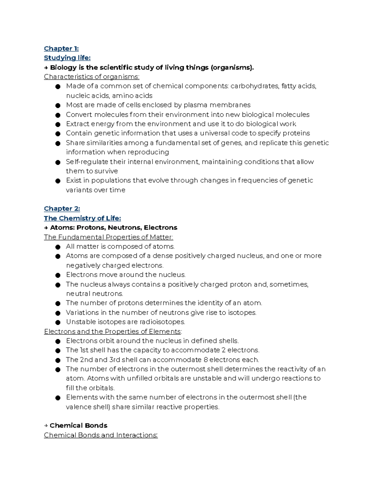 Lecture notes chapter 1-2 - Chapter 1: Studying life: → Biology is the ...