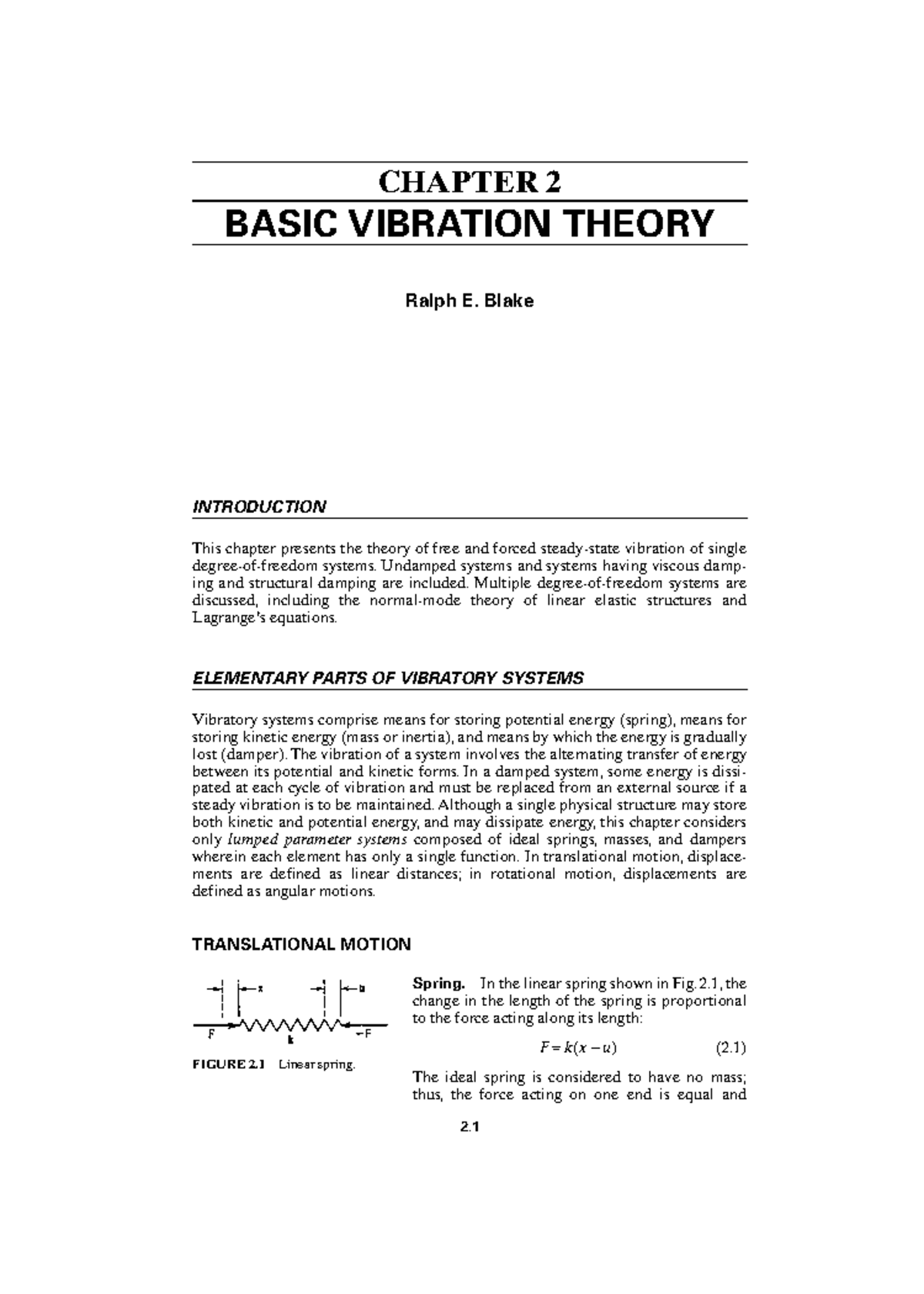 Vibration Theory CHAPTER 2 BASIC VIBRATION THEORY Ralph E. Blake