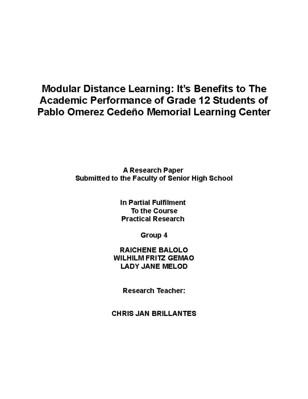 Modular Distance Learning - This study includes how the modular class ...