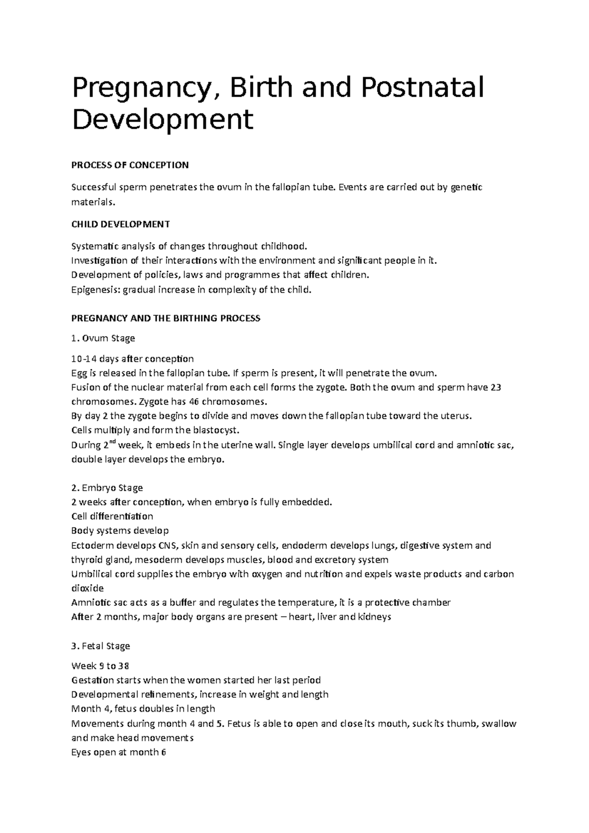 Pregnancy, Birth and Postnatal Development - Pregnancy, Birth and ...