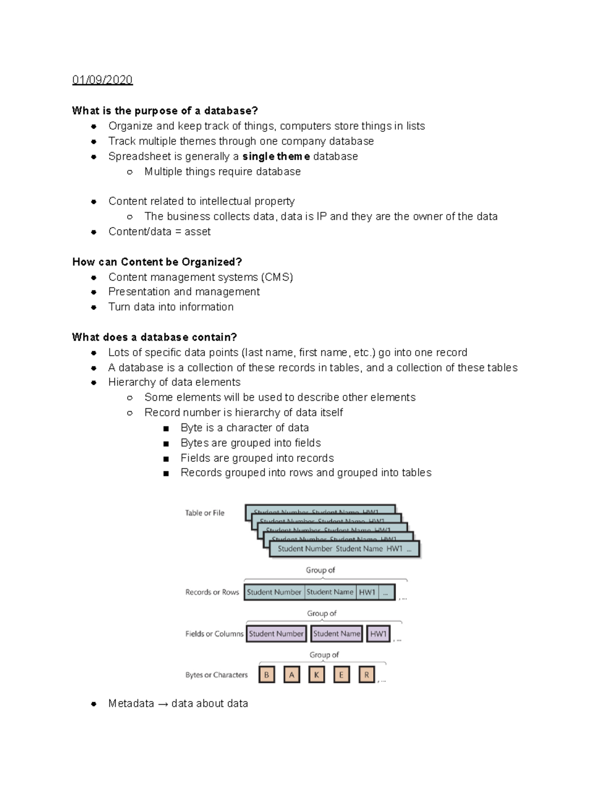 CS 1032 CS 1032 01/09/ What is the purpose of a database? Organize