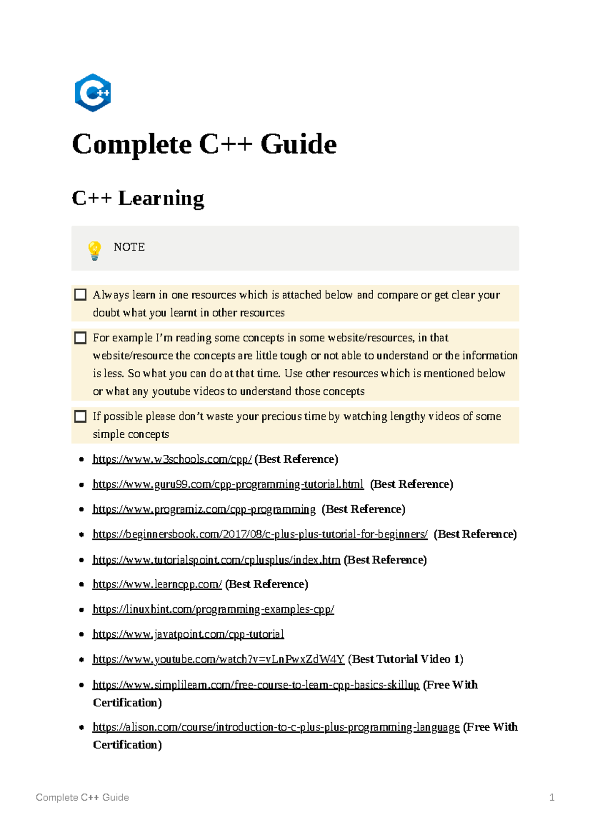 C++ Complete Guide - guidance - Complete C++ Guide 1 Complete C++ Guide ...