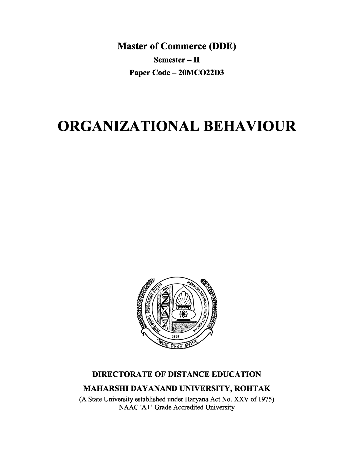 OB Notes - Organizational Behavior - Master Of Business Administration ...