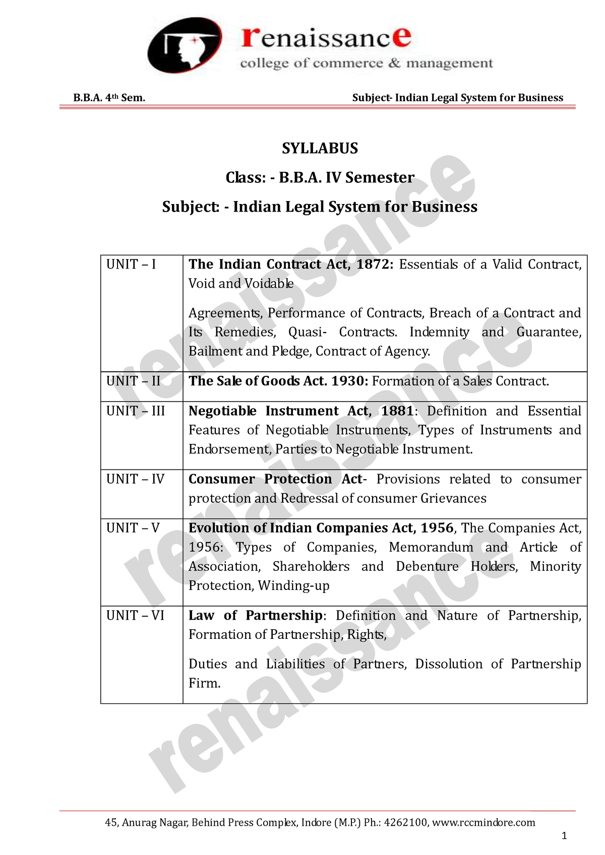 BBA 4 Indian Legal System For Business - 45, Anurag Nagar, Behind Press ...