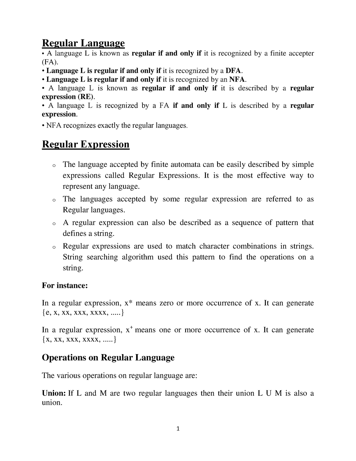 Regular Expression Language - 1 Regular Language " A Language L Is ...