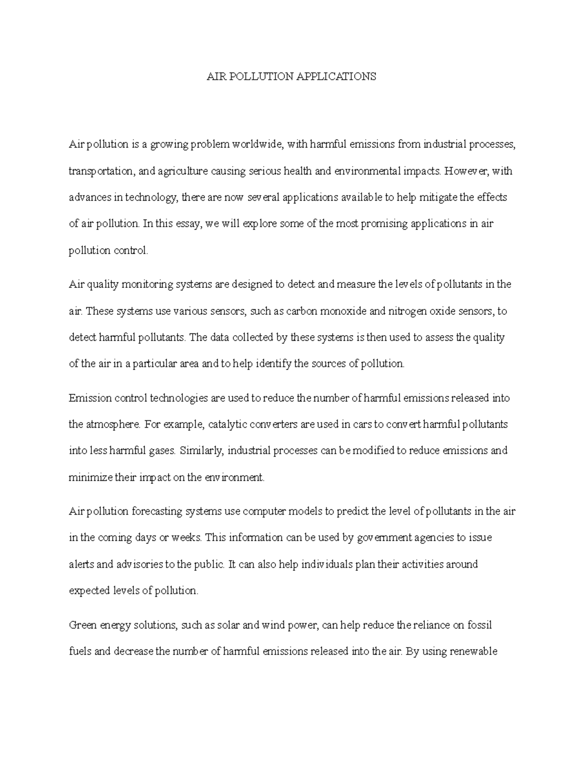 essay providing solutions to air pollution