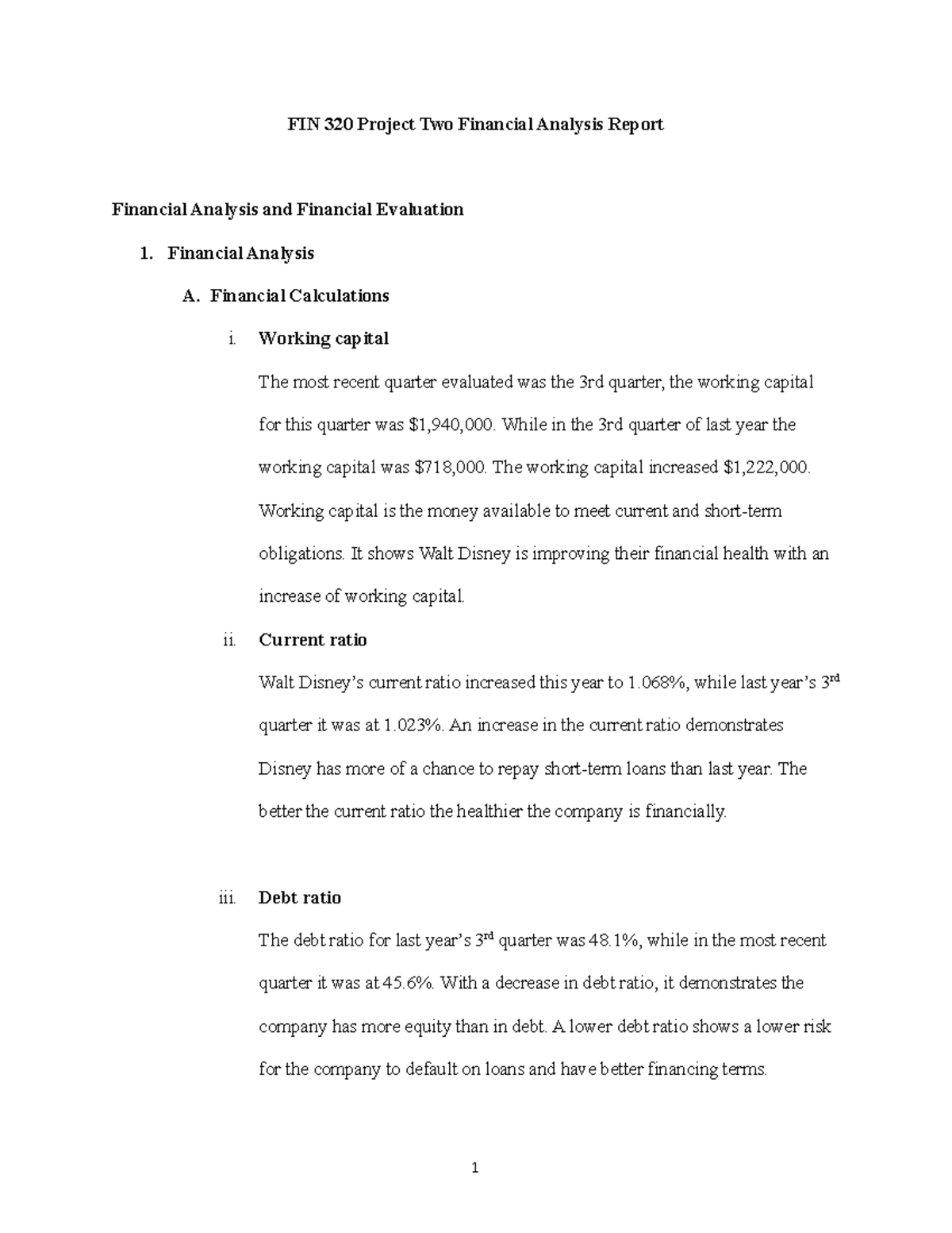 FIN 320 Project Two Financial Analysis Report - Financial Analysis A ...