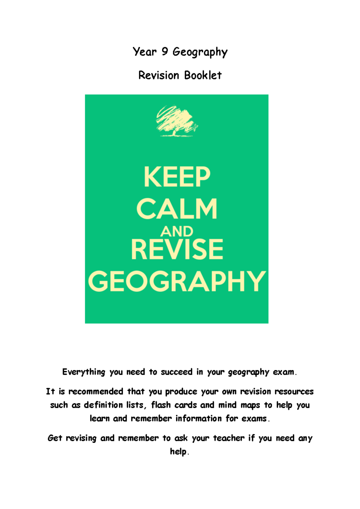 Y9 Geog revision booklet Year 9 Geography Revision Booklet Everything