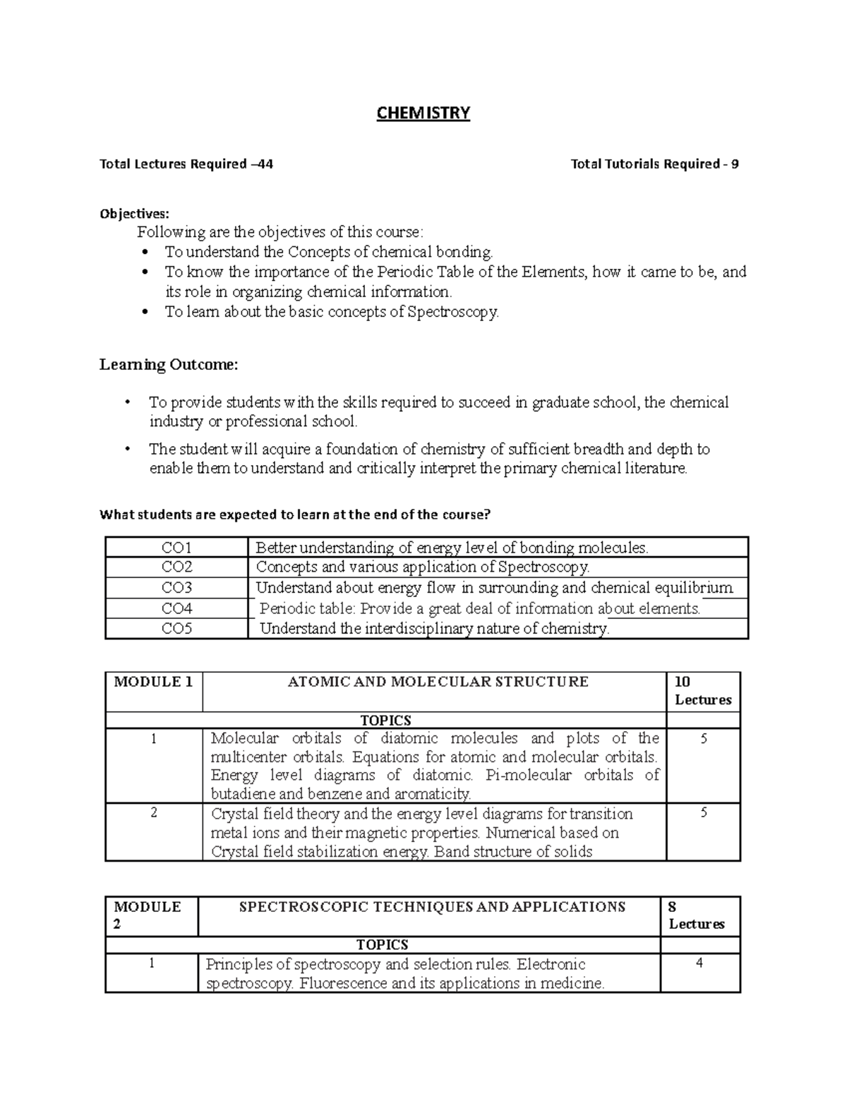 Engineering Chemistry- Btech - CHEMISTRY Total Lectures Required –44 ...