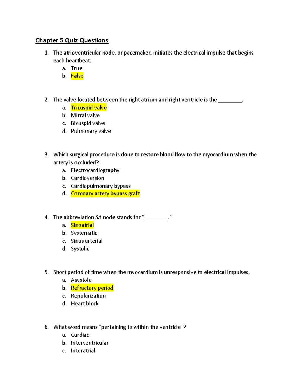 MED TERM quiz 5 - Quiz with answers on Chapter 5 (cardiology) - Chapter 5  Quiz Questions The - Studocu