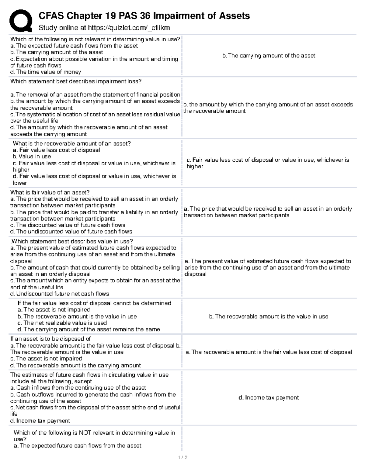 Accounting Borrowing CFAS Chapter 19 PAS 36 Impairment of Assets Study online at quizlet