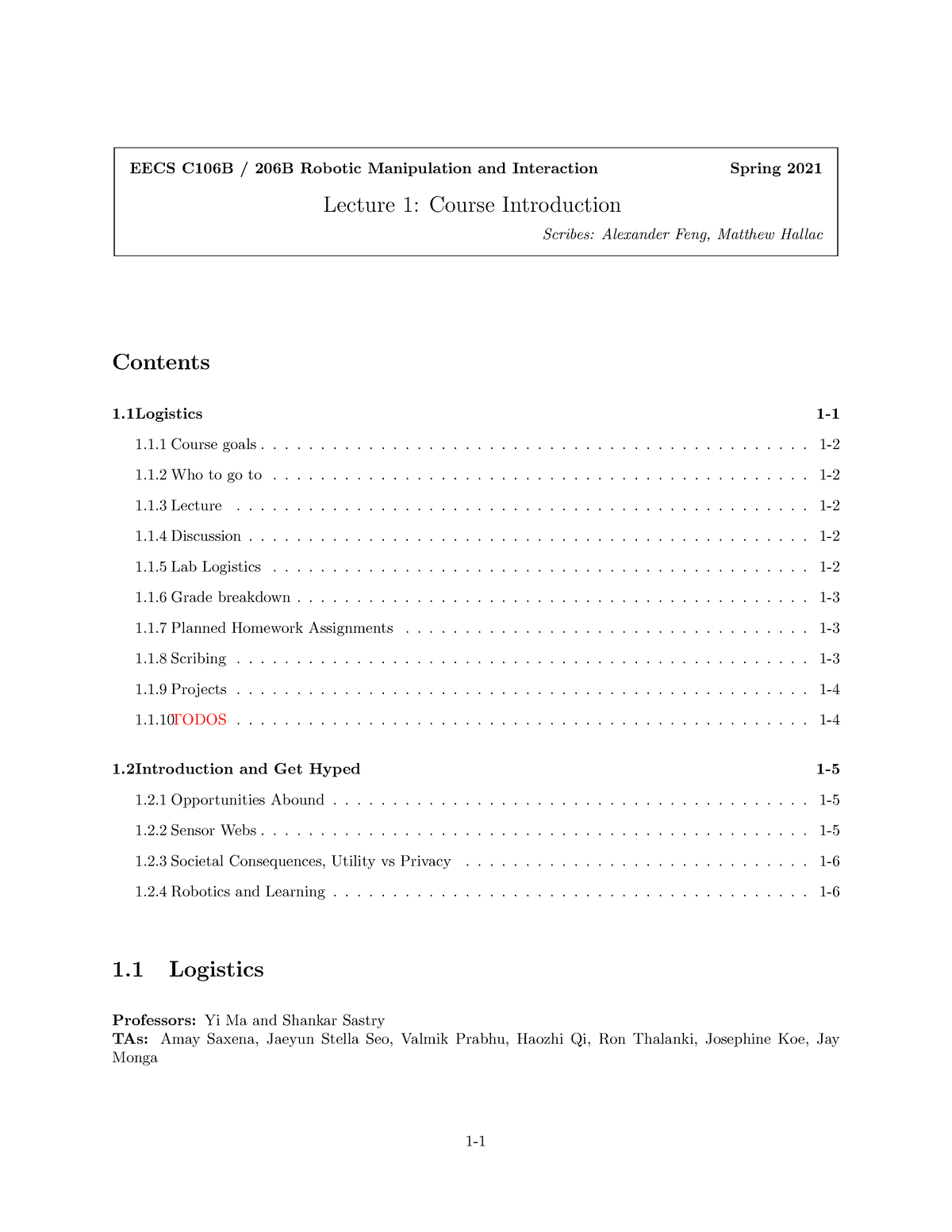 Scribe Lec1 - Game - EECS C106B / 206B Robotic Manipulation And ...