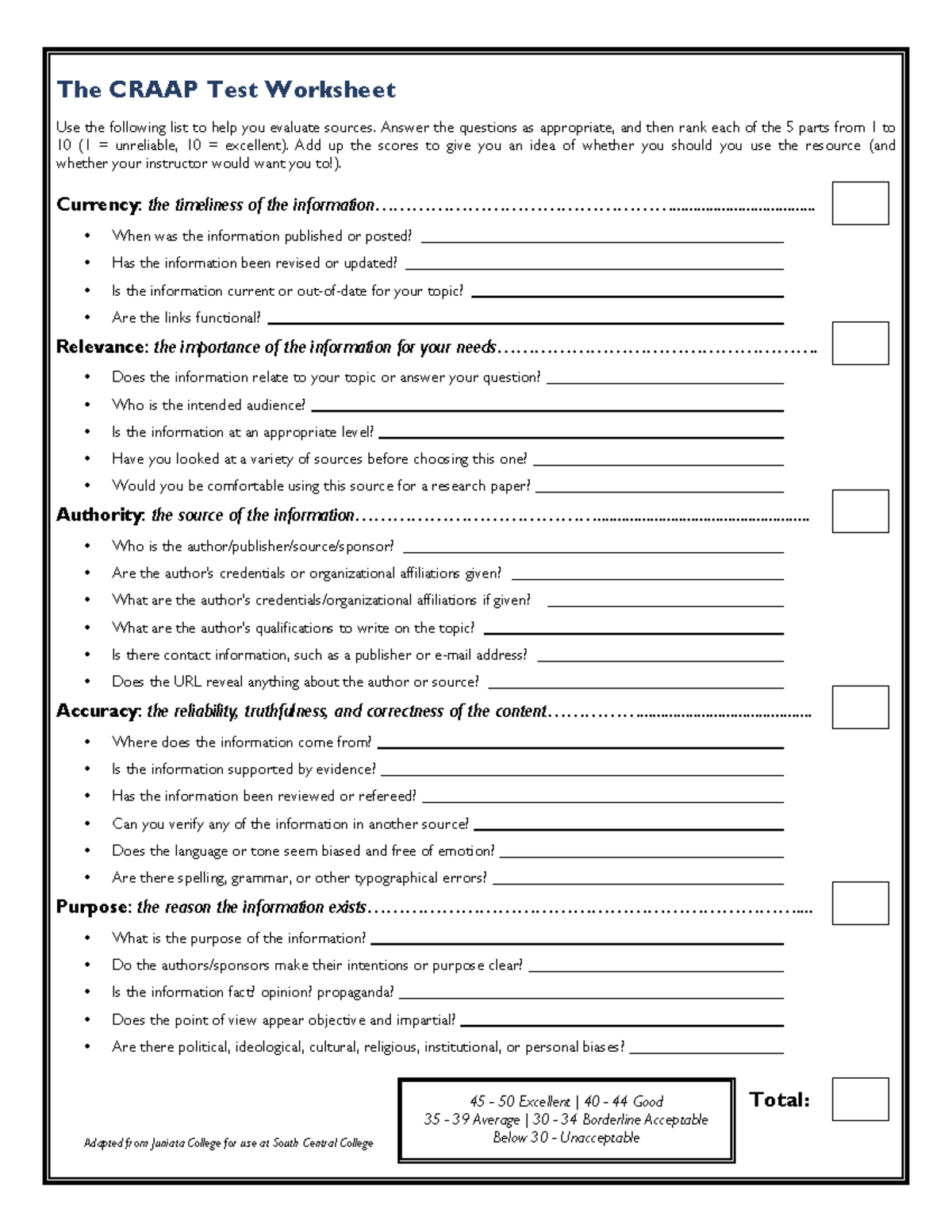 Craap Test Worksheet - I need the free ap - The CRAAP Test Worksheet ...