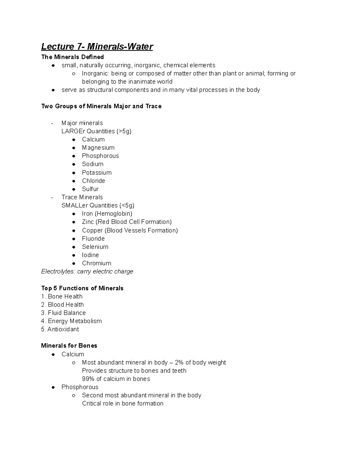 Lecture 7 MineralsWater Studies with Ca supplementation have been