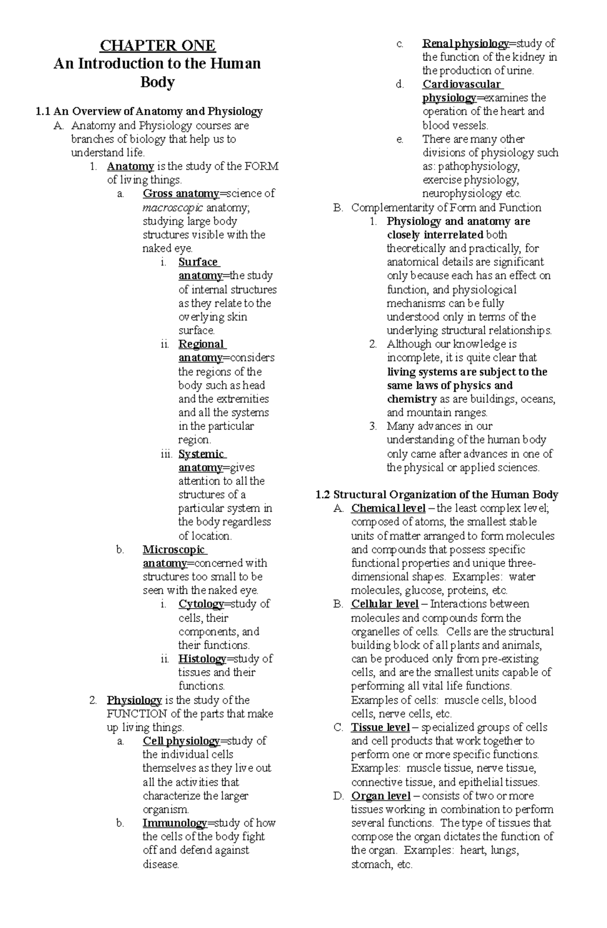 Chapter 1 Outline - CHAPTER ONE An Introduction to the Human Body 1 An ...